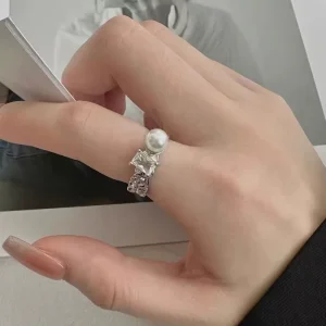 Stainless Steel Jewelry Fashion Rings Adjustable Rings Pearl Ring for Women