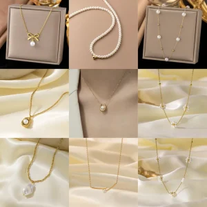 Stainless Steel Jewelry Fashion Women’s Pearl Pendant Trendy and Versatile 18K Gold PVD Plated Pearl Necklace