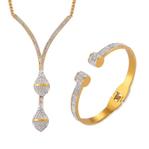 Stainless Steel Jewelry Geometric Bracelet Bangle and Necklace Sets