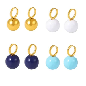 Stainless Steel Jewelry Oil Painting Candy Colored Hollow Steel Balls 18 K Gold Jewelry Earrings for Women