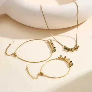 Stainless Steel Jewelry Set 18K Gold Plated Bracelets Anklets Necklaces for Women