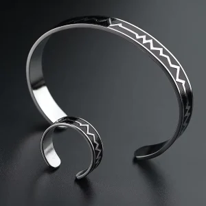 Stainless Steel Jewelry Set Factory Classic Black Heart Beat Mood Stainless Steel Ring Unisex Heart Ripple