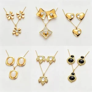 Stainless Steel Jewelry Set Hypoallergenic Pendant Necklace Earrings Set Waterproof Tarnish Free Women Fashion Jewelry