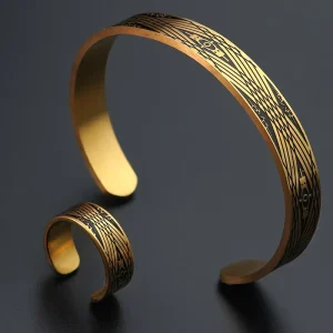 Stainless Steel Jewelry Set Open Adjustable Stainless Steel Finish Cuff Bangle Bracelets for Women Gold Plated