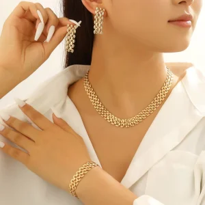 Stainless Steel Jewelry Set Simple Personality Fashion Exquisite Strap Chain Necklace Bracelet Earrings Set Female Jewelry