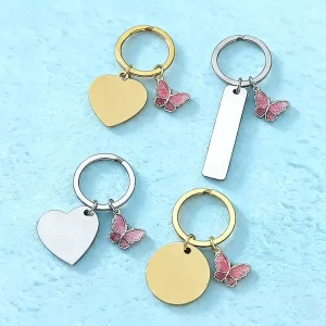 Stainless Steel Keychain Fashionable Office Lady Butterfly Accessory Laser Engraved Colorful Printing Made Stainless Steel Metal