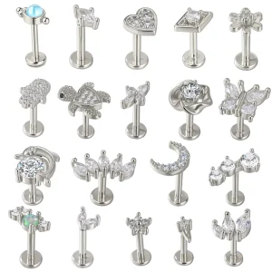 Stainless Steel Labret Stud Earrings Tragus Cartilage Lobe Helix Daith Inlaid Lip Studs Body Piercing Jewelry