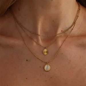 Stainless Steel Layered Chain Coin Pendant Necklace for Women Trendy 18K PVD Waterproof Accessories on Neck Fashion Jewelry Gift