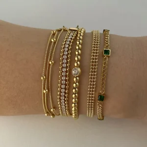 Stainless Steel Layered Stackable Bracelet PVD Electroplated Small Gold Beads Gold Chain Women’s Jewelry