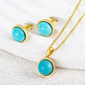 Stainless Steel Link Chain Necklace for Women with Sapphire Texture Gold Plated OEM Service Custom Logo Anniversary Gift Bulk
