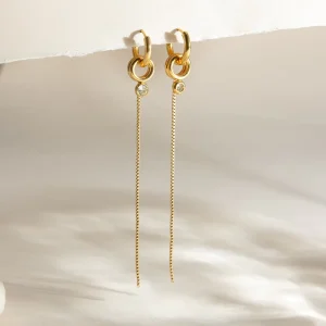 Stainless Steel Long Box Chain Drop Earrings Gold Plated Dangle Hoop Earrings Hypoallergenic Waterproof Jewelry for Daily Wear
