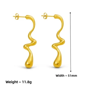Stainless Steel Long Twisted Drip Stud Earrings for Women Trendy Waterproof Accessories on Ear Fashion Female Jewelry