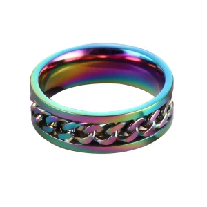 Stainless Steel Men Women Fashion Jewelry Colorful Chain Ring Punk Style Hiphop Rings for Men Women