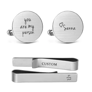 Stainless Steel Mens Suit Shirt Cufflinks and Tie Clip With Custom Logo Unique Gifts Parts Promotion Cufflink