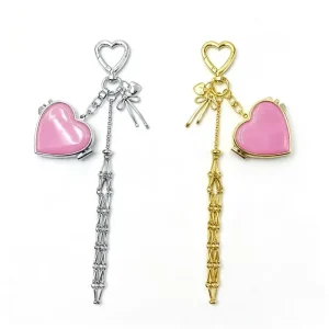 Stainless Steel Mesh Pink Heart Mirror Pattern DIY Handmade Lipstick Holder Keychain Pendant for Women Gifts Keyring
