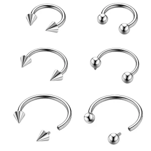 Stainless Steel Minimalist Double End Ball and Cone Curved Bar Internally Threaded Nose Ring Earring Piercing Jewelry