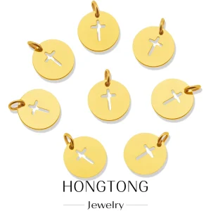 Stainless Steel Minimalist Round Cross Hollowed Delicate Fashion Jewelry Accessories Charms