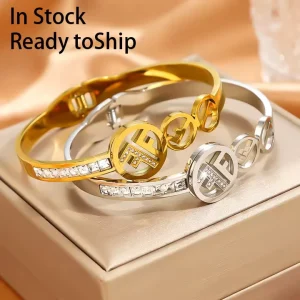 Stainless Steel Multi Ring Linked Fashion Bangle with IGI Certification 0.3m Plating Trendy Style