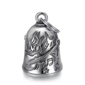 Stainless Steel Music Note Guitar Guardian Bell Keychain for Motorcycle Biker Lucky Riding Charm Bulk