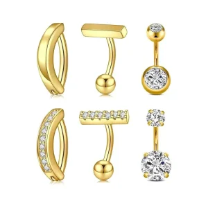 Stainless Steel Navel Belly Button Nail 6 piece Set Heart shaped Smooth Zircon Belly Button Ring Simple Perforated
