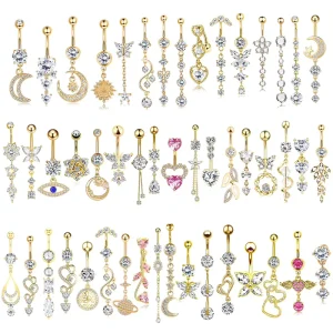 Stainless Steel Navel Nail Heart Butterfly Pendant Little Devil Flower Zircon Navel Ring Puncture Fashion Piercing Jewelry