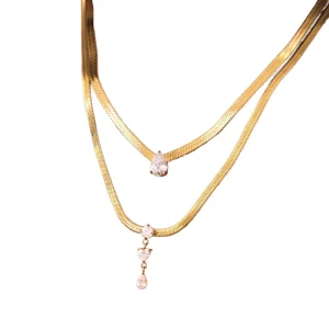 Stainless Steel Necklace Simple Square Pendant Flower Vacuum Electroplated Custom Snake Bone Chain