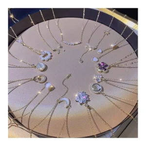 Stainless Steel Necklace Zircon Crystal Pendant Sexy Collarbone Chain Unique Rose Gold Necklace