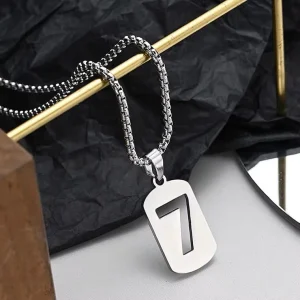 Stainless Steel Necklace with Lucky Number 7 Pendant Men and Women’s Hip Hop Fashion Necklace Accessory