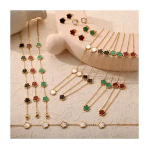 Stainless Steel Necklaces Chain Bracelets Earrings 18k Gold Plated Women Flower Shell Fashion Jewelry Sets