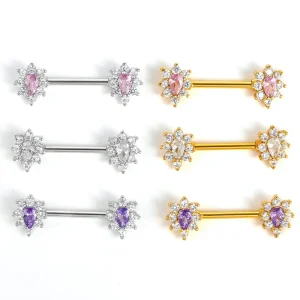 Stainless Steel Nipple Rings Water Drop Crystal Zircon Body Piercing Jewelry
