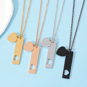 Stainless Steel O Chain Necklace Double Heart & Bar Pendant Custom Engraved Multi Color for Daily & Gift Use