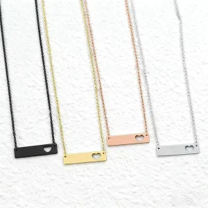 Stainless Steel O Chain Necklace Hollow Heart Bar Pendant Custom Engraved Adjustable Length for Women Men