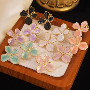 Stainless Steel Oil Drop Flower Earrings Exquisite and Fashionable Versatile Enamel Drop Glaze Flower Earrings