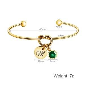 Stainless Steel Openning Heart Knot Women’s Fashion Bracelet with Custom Letter Charm for Party Wedding Occasions