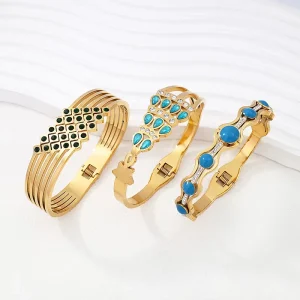 Stainless Steel PVD 18K Gold Plated Diamond Bangles Bracelets Jewelry