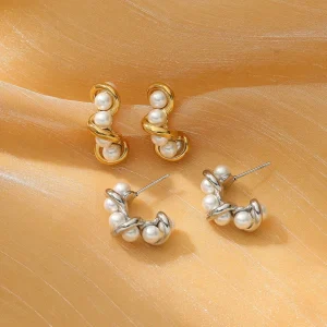Stainless Steel Pearl Stud Earrings Gold Plated Stud Earring Fashion Jewelry Everyday Wear