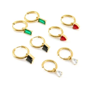 Stainless Steel Pendant Inlaid Cubic Zircon Huggie Earrings Fashion Piercing Earrings Jewelry Gifts for Men & Women