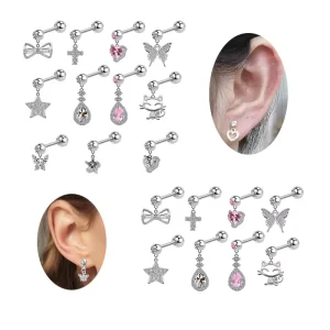 Stainless Steel Piercing Jewelry Butterfly Cross Heart Ear Stud Ring Dangle Earrings Helix Piercing Jewelry