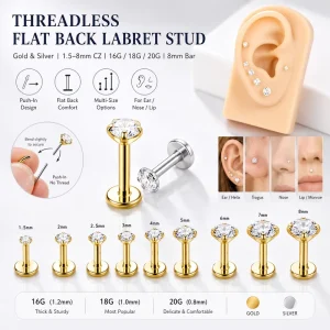 Stainless Steel Piercing Jewelry CZ Zircon Lip Ring Pin Stud Earrings for Women Party Shiny Nose Piercing Jewelry