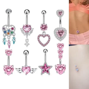 Stainless Steel Pink Heart Navel Jewelry 18K Gold Plated Trendy Fashion Body Piercing Accessory
