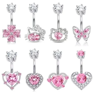 Stainless Steel Pink Heart Navel Piercing Jewelry