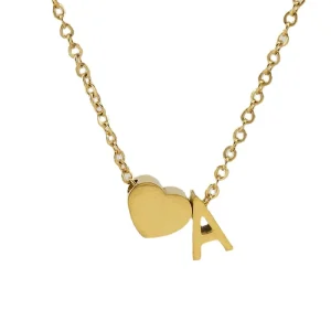 Stainless Steel Plated 18K Gold Vintage Simple Commuting Heart Letter Necklace Accessories for Women