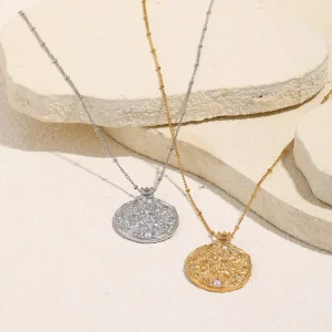 Stainless Steel Plated with 18K Gold Sun Pendant Necklace