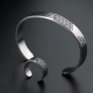 Stainless Steel Positive Inspirational Quote Custom Engraving Personalized Open Cuff Bangles Waterproof Ring Jewelry Set