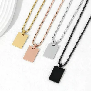 Stainless Steel Rectangle Pendant Pearl Chain Necklace Custom Engrave Multi Color for Men Women Daily Wear & Gifts