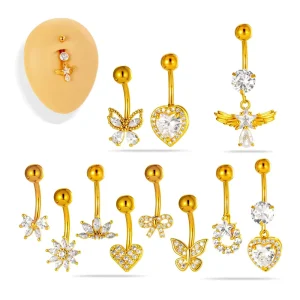 Stainless Steel Rod Heart Bow Angel Wings Navel Nail Navel Ring European and American Abdominal Piercing Jewelry