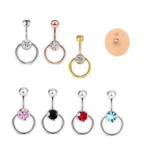 Stainless Steel Round Shape Belly Button Ring Drop Dangle Navel Piercing Fashion Body Jewelry
