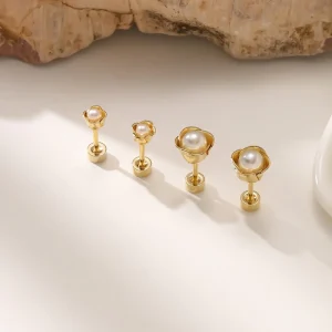 Stainless Steel Screw Pearl Rose Niche Classy Elegant Earrings Gold Plated High Quality Dainty Designer Fashion Stud Earring