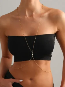 Stainless Steel Sexy Neck Linked Waist Pearl Beads Chest Body Chains for Women Trendy Belly Jewelry Bikini Lady Accessories Gift