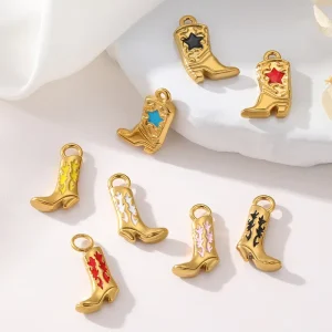 Stainless Steel Shoes Pendant Drops Oil Zircon Boots Charm DIY Handmade Bracelet Necklace Earrings Accessories Gift Making
